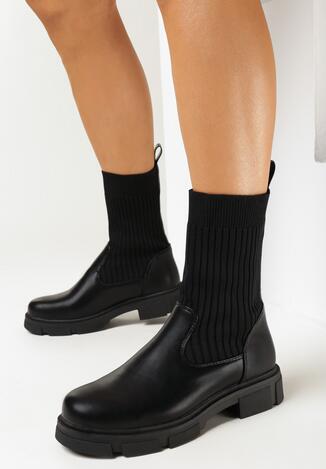Czarne Botki Sztyblety ze Skarpetkową Cholewką Nellamy