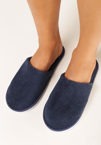 Granatowe Kapcie z Miękkiego Materiału na Płaskiej Podeszwie Xila