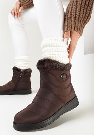 Bordowe Botki za Kostkę z Futerkiem Harave