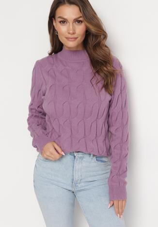 Jasnofioletowy Klasyczny Sweter w Ozdobny Splot Aliissa