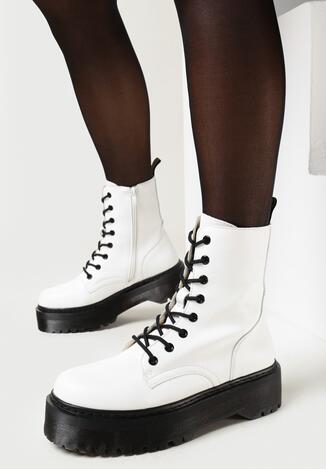 Białe Botki Workery na Grubej Podeszwie Karossa