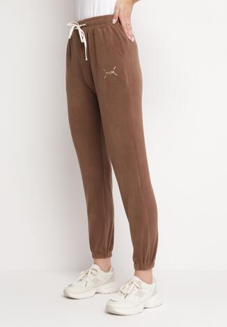 Brązowe Spodnie Dresowe z Haftem Mixarre