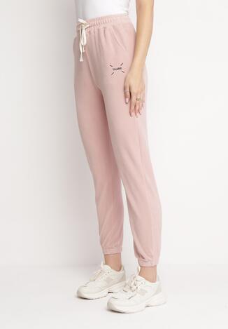 Różowe Spodnie Dresowe z Haftem Mixarre