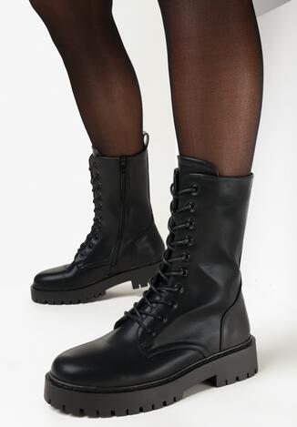 Czarne Botki Workery na Grubej Podeszwie Kirsula