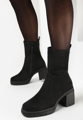 Czarne Botki na Słupku z Protektorem Asellma