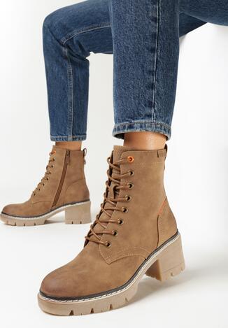 Brązowe Botki Traperki na Słupku Nanning