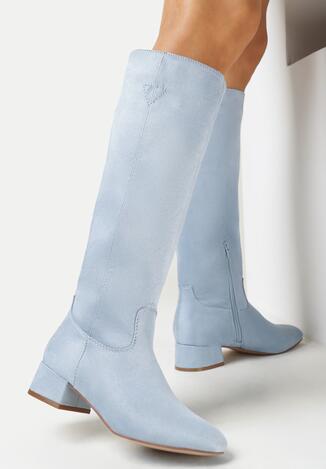 Niebieskie Kozaki Oficerki na Niskim Słupku Anxella