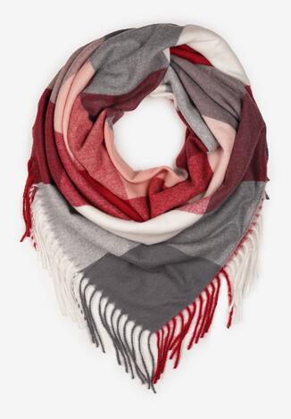 Bordowy Szalik z Bawełny i Wiskozy Kwadratowy w Kratę Hodaia