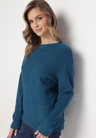Ciemnoniebieski Klasyczny Sweter z Długim Rękawem Darissa