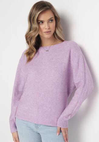 Jasnofioletowy Klasyczny Sweter z Długim Rękawem Darissa