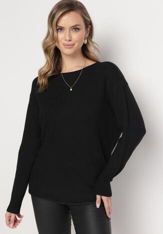 Czarny Klasyczny Sweter z Długim Rękawem Darissa