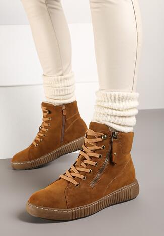 Brązowe Ocieplane Traperki w Sportowym Stylu Olytasia