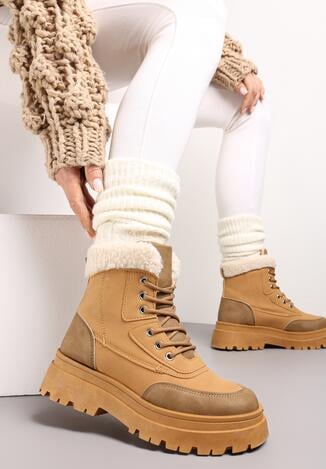 Ciemnobeżowe Traperki na Grubej Podeszwie Thalene