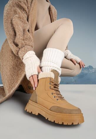 Ciemnobeżowe Traperki na Grubej Podeszwie Thalene