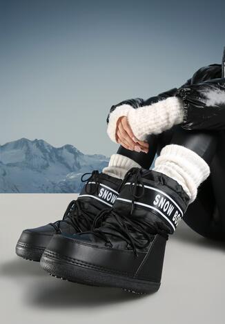 Czarne Śniegowce za Kostkę z Ozdobnym Wiązaniem Zesdi