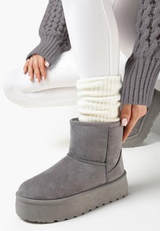 Szare Śniegowce z Ekozamszu na Platformie z Futerkiem Blocurre