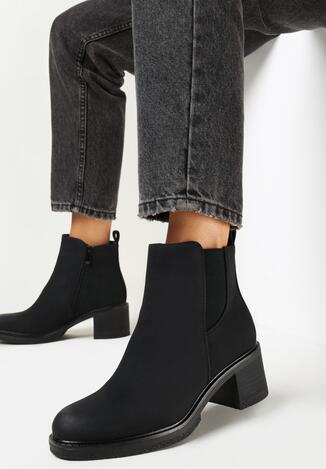 Czarne Botki na Niskim Słupku Wintamessa