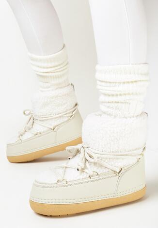 Beżowe Śniegowce za Kostkę z Futerkiem Narelona