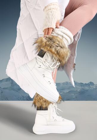 Białe Śniegowce na Platformie z Futerkiem i Wiązaniem Eudaim