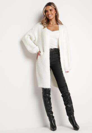 Biały Kardigan z Wełną o Fasonie Oversize Zarelia