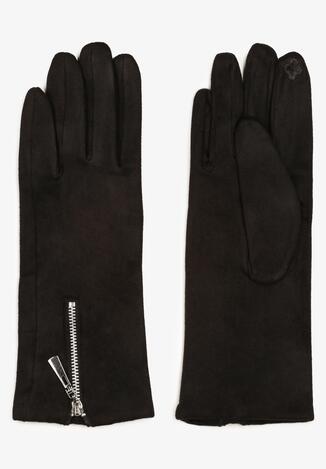 Czarne Rękawiczki z Ekozamszu z Ozdobnym Suwakiem Napriksa