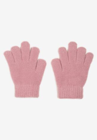 Różowe Klasyczne Rękawiczki Pięciopalczaste z Ciepłej Dzianiny Tralinne