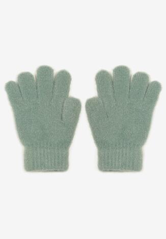 Zielone Klasyczne Rękawiczki Pięciopalczaste z Ciepłej Dzianiny Tralinne