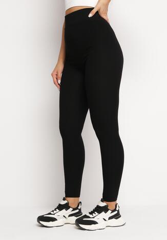 Czarne Ocieplane Legginsy z Wełną Monara