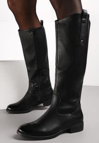 Czarne Kozaki przed Kolano z Asymetryczną Cholewką Hirma