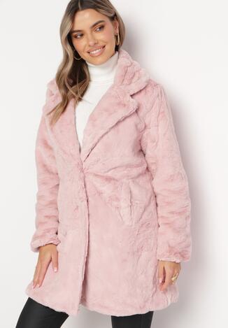 Różowy Futrzany Płaszcz Jednorzędowy Salida