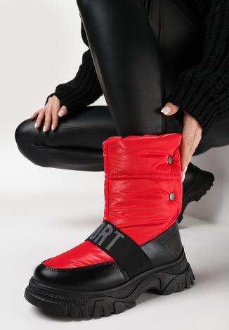 Czerwone Śniegowce na Platformie z Ozdobnym Paskiem Tilanda