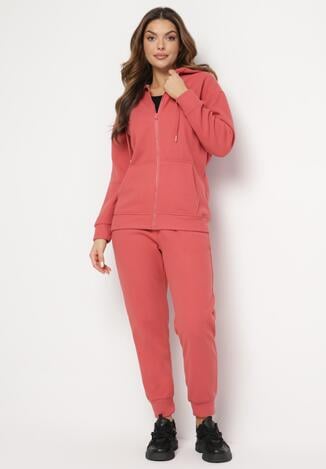 Ciemnoróżowy Bawełniany Komplet Dresowy z Bluzą i Spodniami Buvana