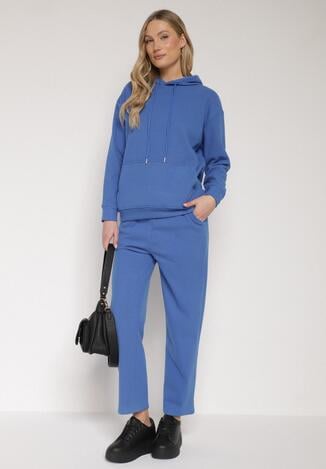 Niebieski Bawełniany Komplet Dresowy z Bluzą i Spodniami Zansira