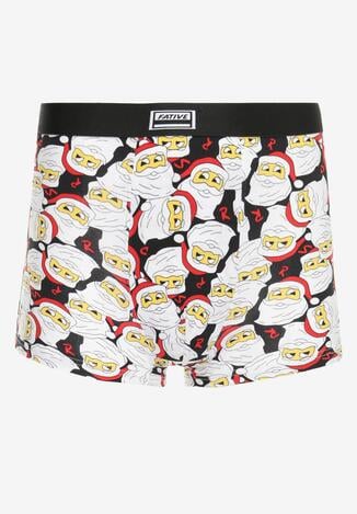 Czarno-Białe Majtki Bokserki z Gumką w Pasie i Świątecznym Motywem w Mikołaje Anetia