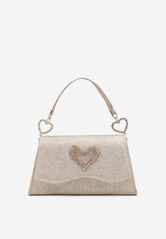 Złota Mała Torebka Brokatowa z Sercem w Cyrkonie Newra