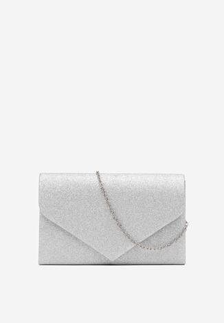 Srebrna Kopertowa Torebka z Magnetycznym Zapięciem i Brokatowym Wykończeniem Rorella