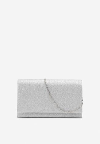 Srebrna Brokatowa Torebka o Kopertowym Fasonie z Magnetycznym Zapięciem Sylrana
