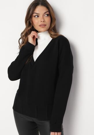 Czarna Bawełniana Bluza z Dekoltem w Serek Gitra