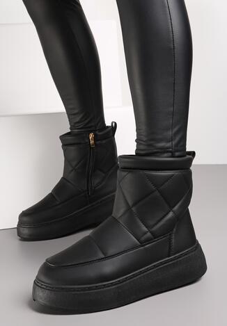 Czarne Śniegowce na Grubej Podeszwie z Pikowaną Cholewką Platanne