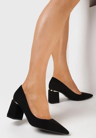 Czarne Czółenka na Słupku z Metaliczną Wstawką Grendella