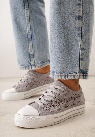 Szare Ażurowe Trampki Przed Kostkę Russi