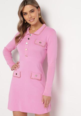 Różowa Sukienka z Wiskozy z Łańcuszkami Nigellus