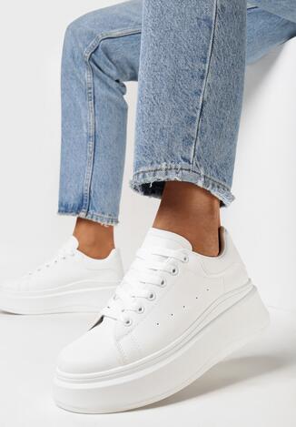 Białe Sneakersy z Imitacji Skóry na Platformie Bianetti