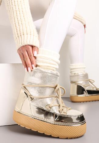 Złote Sznurowane Śniegowce na Grubej Podeszwie z Piankowym Ociepleniem Zaraeli