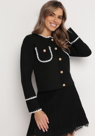 Czarny Zapinany Kardigan z Przeszyciami Senidoza