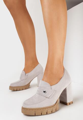 Szare Półbuty na Słupku z Protektorem Saft