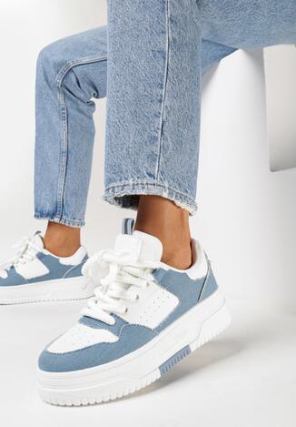 Biało-Niebieskie Sneakersy na Platformie z Szerokimi Sznurówkami Ferinal