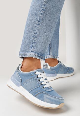 Niebieskie Jeansowe Sneakersy na Grubej Podeszwie ze Sznurowaniem Glexa