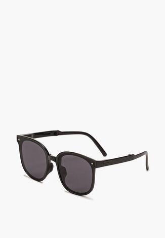 Czarne Duże Okulary Przeciwsłoneczne z Metalicznym Detalem Tweeda