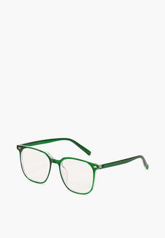 Zielone Kwadratowe Okulary Zerówki z Lekko Przyciemnionymi Soczewkami Cinda